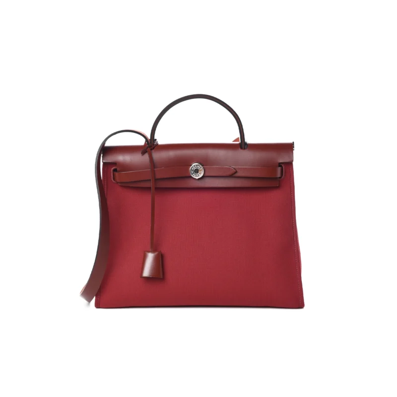 Hermès Rouge Grenat/Rouge H Canvas and Leather Herbag Zip 31 Bag