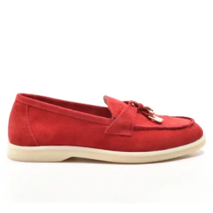حذاء لورو بيانا من جلد الغزال بدون كعب باللون الأحمر