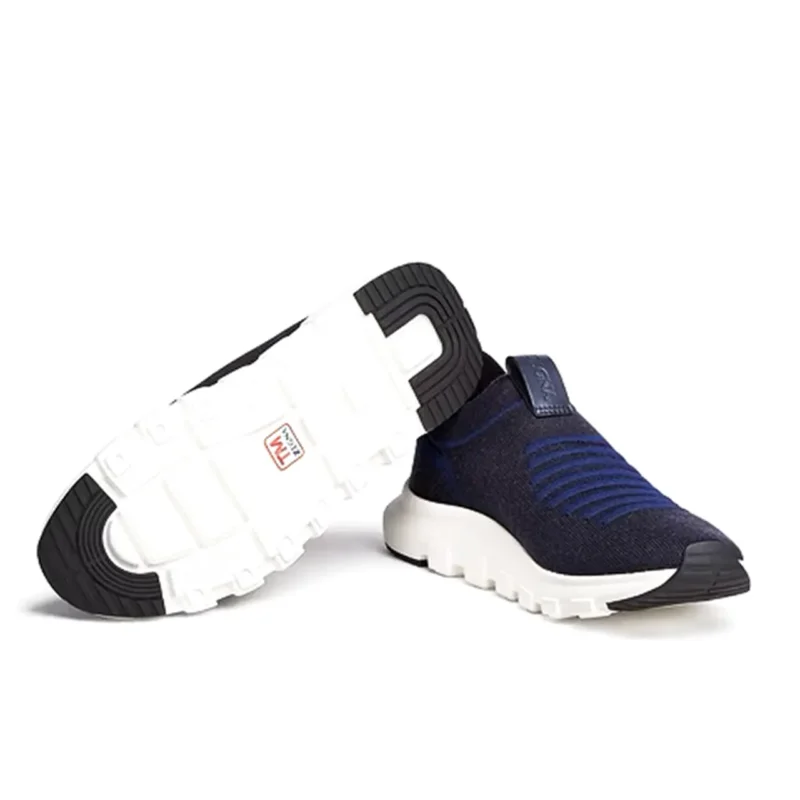 ZEGNA Textured Navy Blue/Black Knit Fabric Slip-On