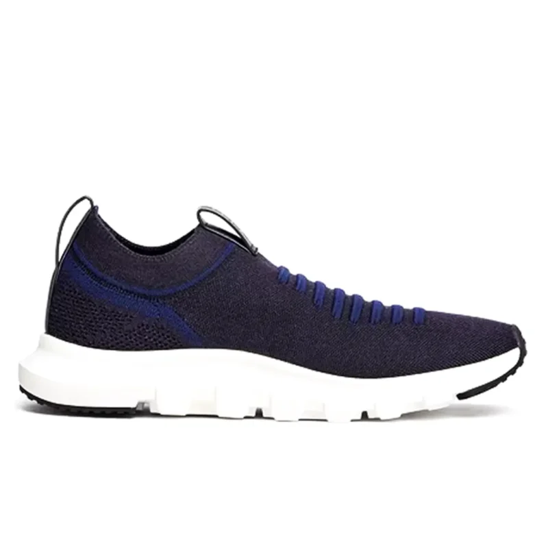 ZEGNA Textured Navy Blue/Black Knit Fabric Slip-On