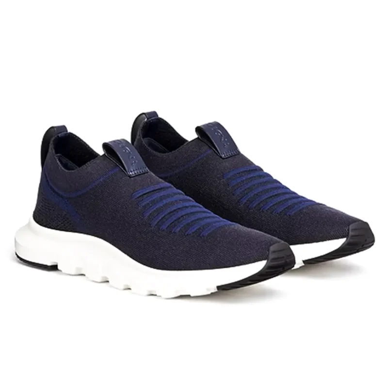 ZEGNA Textured Navy Blue/Black Knit Fabric Slip-On
