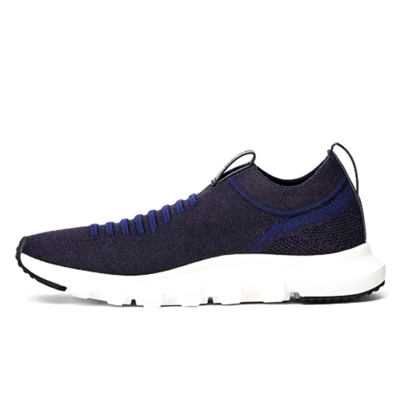 ZEGNA Textured Navy Blue/Black Knit Fabric Slip-On
