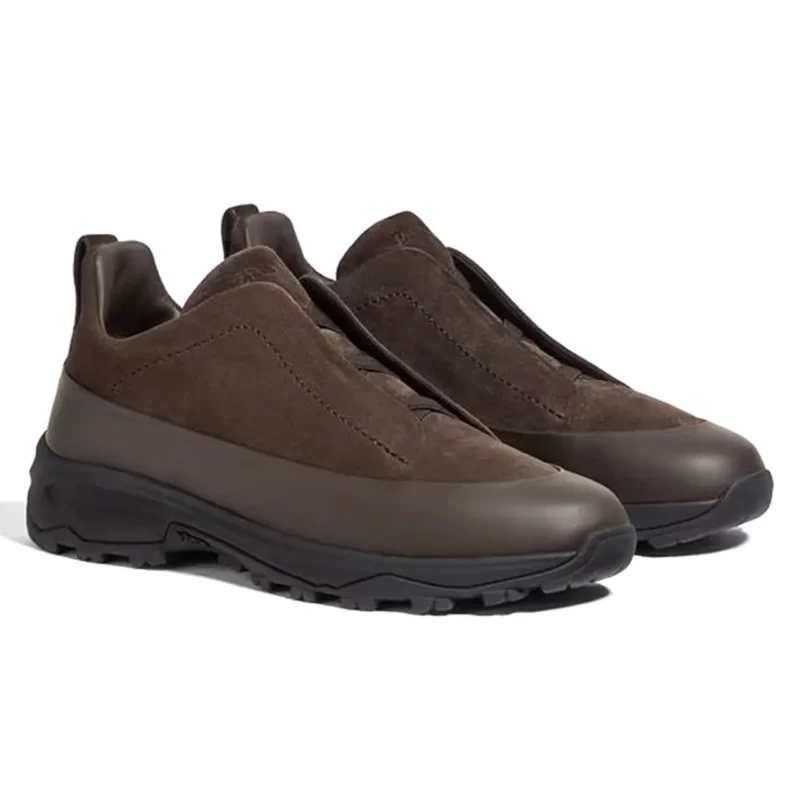 Brown Suede and Leather Triple Stitch Monte
